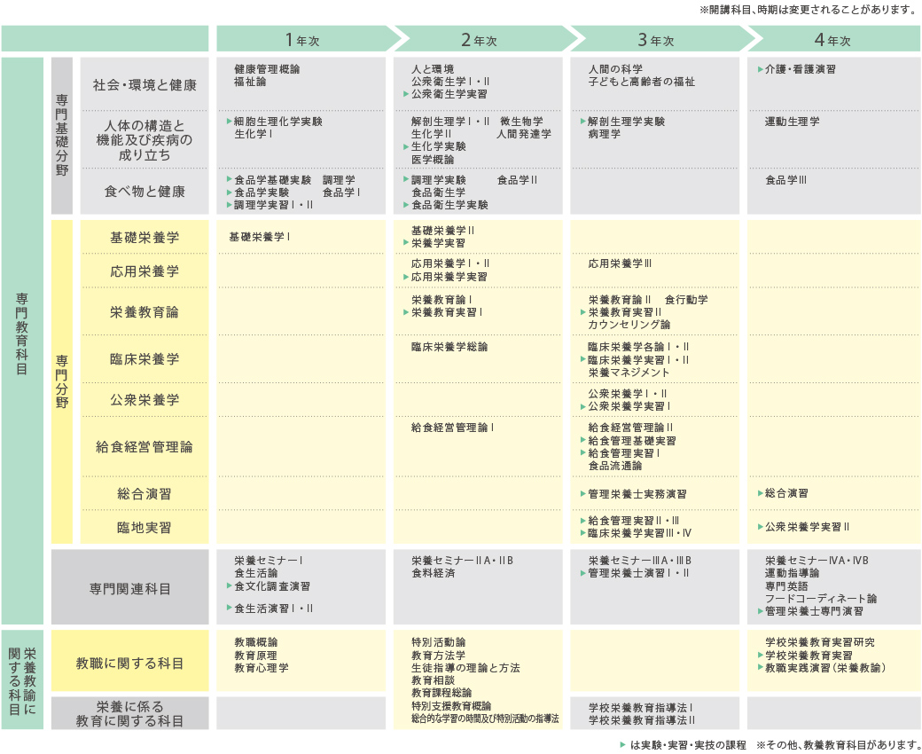 現代生活学部人間栄養学科 カリキュラム